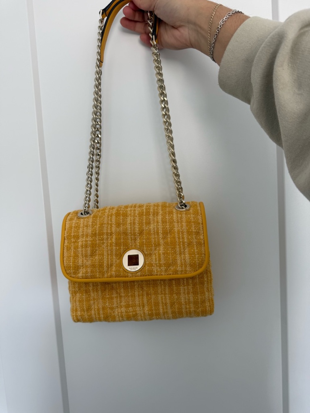 kate spade Mustard Tweed Chain Shoulder Bag